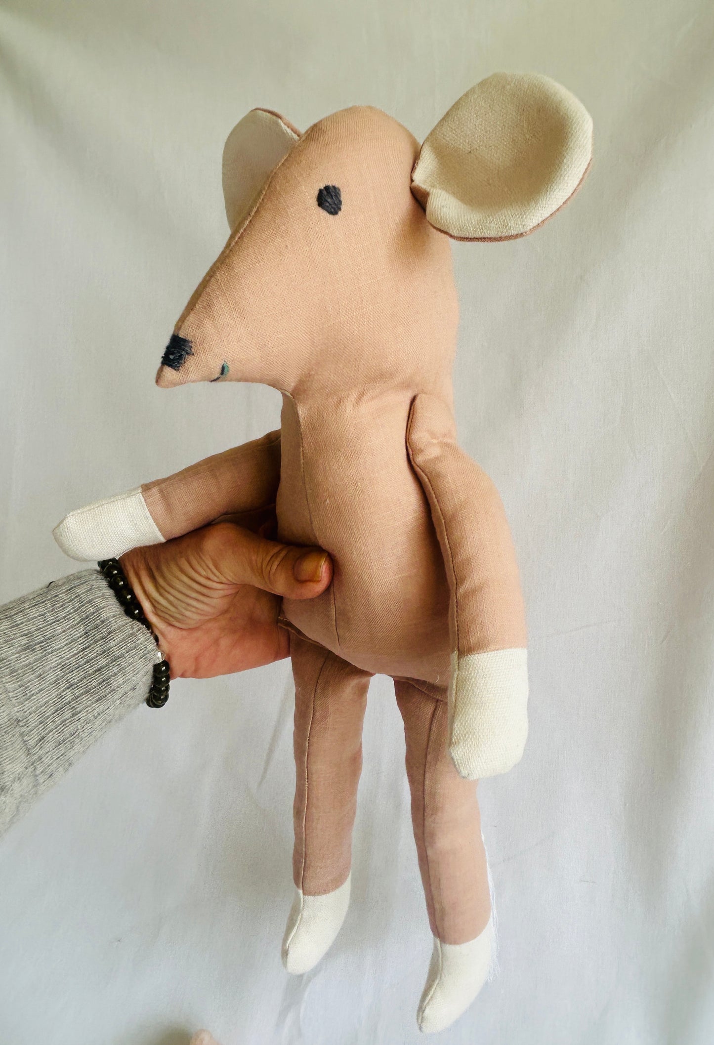 Handmade Mabel Mouse Soft Toy - Nude Pink & Milk Hands & Feet