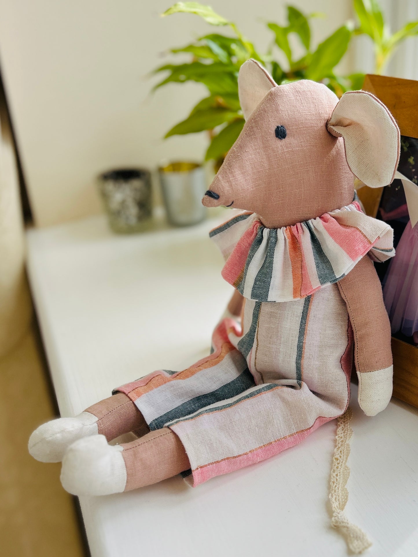 Handmade Mabel Mouse Soft Toy - Nude Pink & Milk Hands & Feet