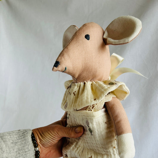Handmade Mabel Mouse Soft Toy - Nude Pink & Milk Hands & Feet