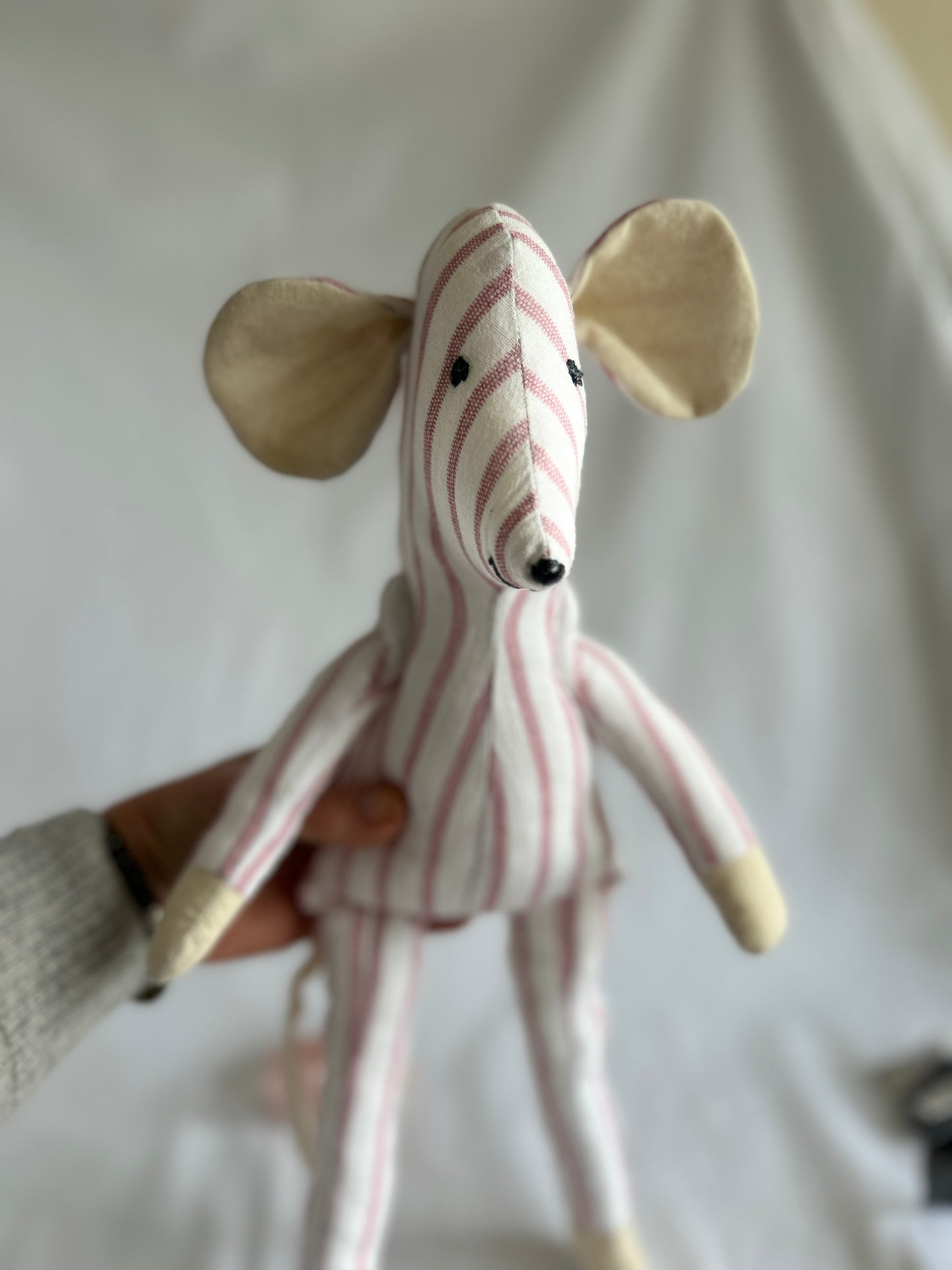 Handmade Mabel Mouse Soft Toy - Red & Cream Stripe With Ruffle Collar