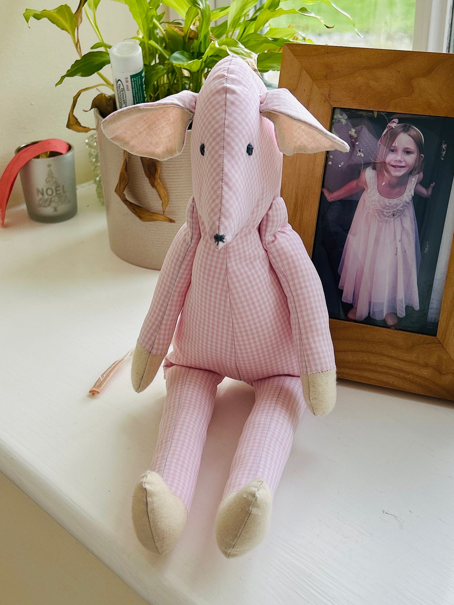 Handmade Mabel Mouse Soft Toy - Pink & White Check With Floral Outfit