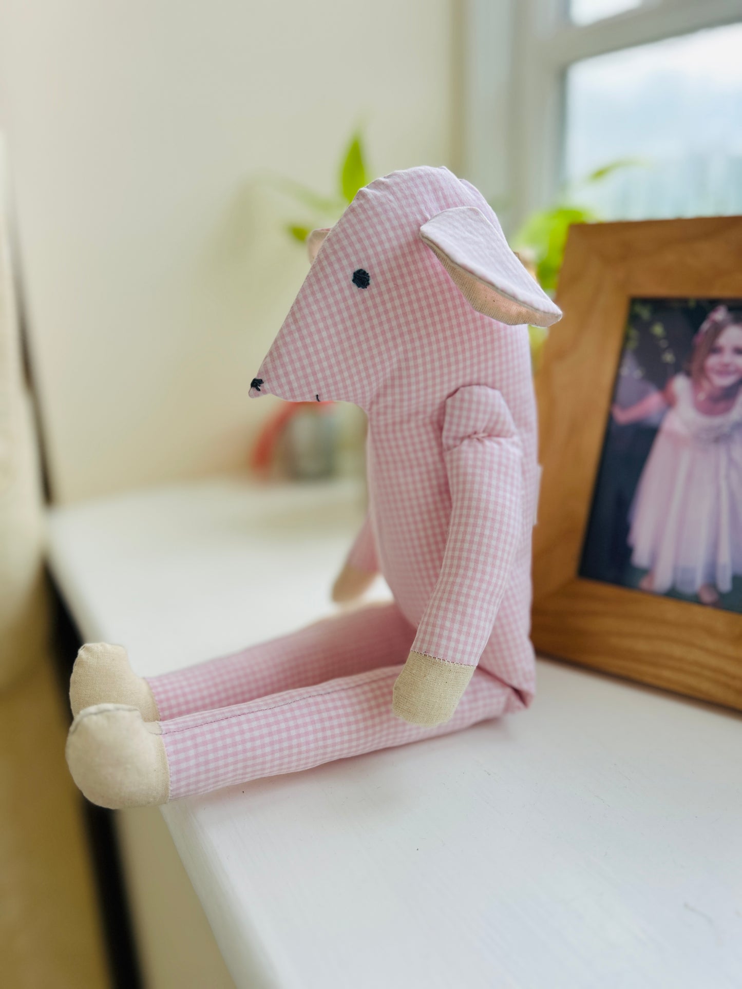 Handmade Mabel Mouse Soft Toy - Pink & White Check With Floral Outfit
