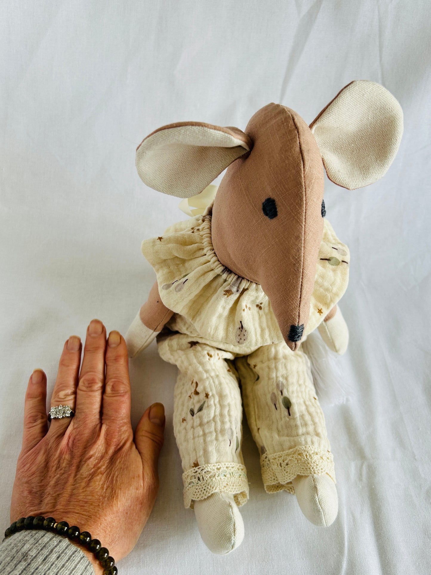 Handmade Mabel Mouse Soft Toy - Nude Pink & Milk Hands & Feet